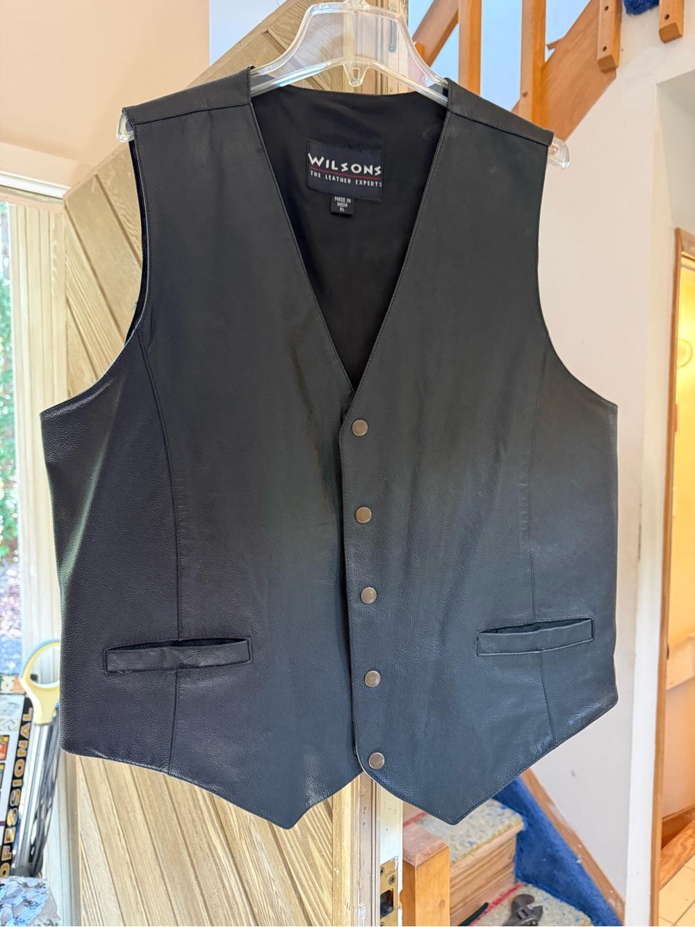 Wilson Black Leather Men's Vest with Button Front